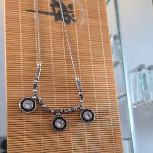 Sterling Silver Triple Octagon Pendant Necklace with Clear Stones